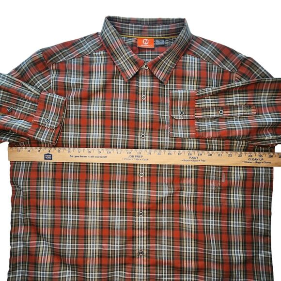 Merrell Mens Shirt Size XXL Orange Plaid Hiking Long Sleeve Button Collared 2XL - Picture 6 of 10